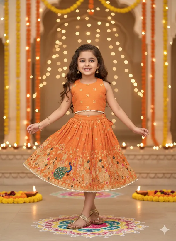 Orange_Soft_Cotton_And_Designer_Fabric_Lehenga_For_Girls