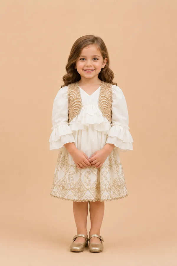 Snow_Gold_-_Cotton_Dress_With_Designer_Jacket