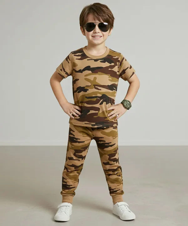 Brown_Camouflage_Army_Printed_Hosiery_Cotton_T-Shirt_And_Pyjama_Set_For_Kids_Boy_And_Girl