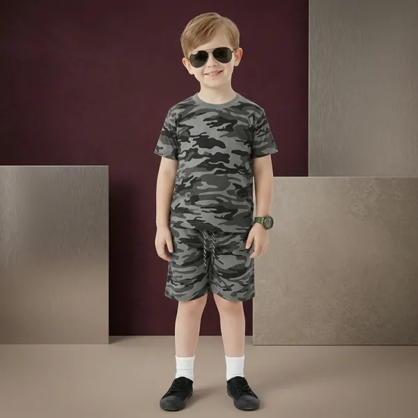Grey_Camouflage_Army_Printed_Hosiery_Cotton_T-Shirt_And_Short_Set_For_Kids_Boy_And_Girl