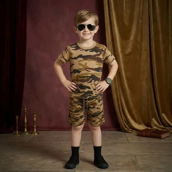 Brown_Camouflage_Army_Printed_Hosiery_Cotton_T-Shirt_And_Short_Set_For_Kids_Boy_And_Girl