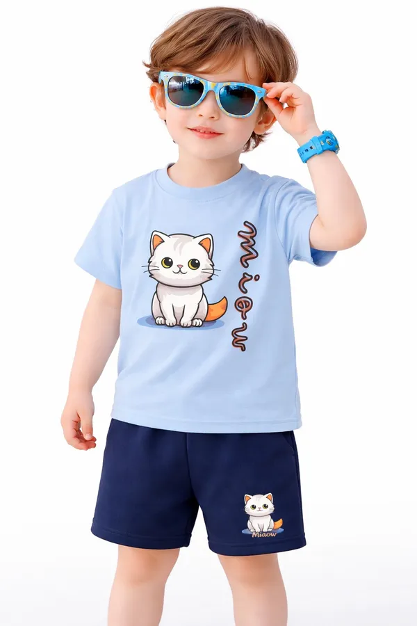 Sky_Blue_Trendy_Summer_Collection_T-Shirt_And_Short_Set_For_Kids_Boy_And_Girl