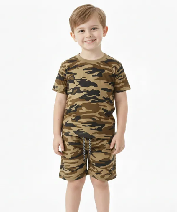 Brown_Camouflage_Army_Printed_Hosiery_Cotton_T-Shirt_And_Short_Set_For_Kids_Boy_And_Girl
