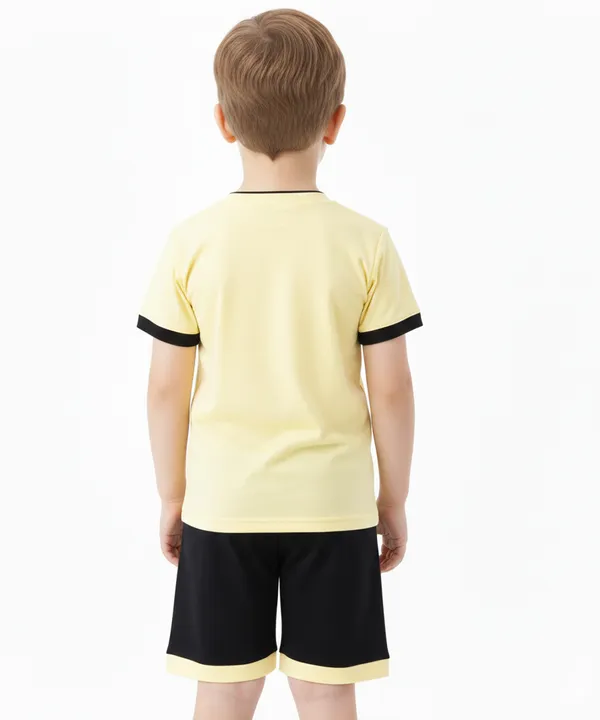 Lemon_Yellow_Kids_Boy_And_Girl_Owl_Print_Round_Neck_T-Shirt_And_Short