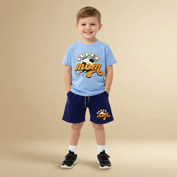 Sky_Blue_Super_Mom_Printed_T-Shirt_And_Short_Set_For_Kids_Boy_And_Girl