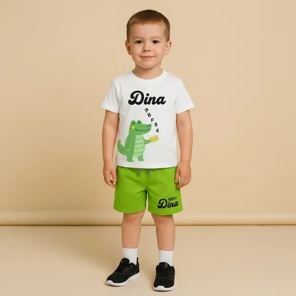 White_Round_Neck_Cotton_T-Shirt_And_Short_For_Kids_Boy_And_Girl