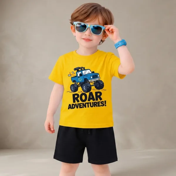 Yellow_&_Black_Trendy_Summer_Collection_T-Shirt_And_Short_Set_For_Kids_Boy_And_Girl