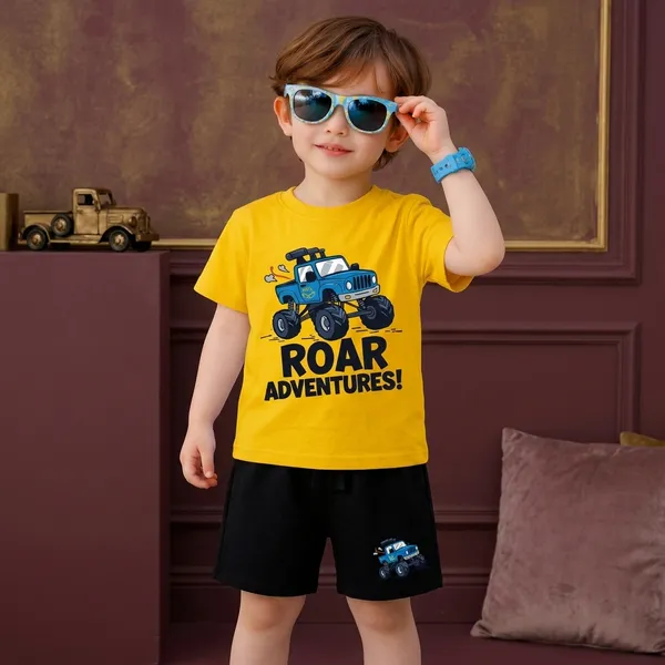 Yellow_&_Black_Trendy_Summer_Collection_T-Shirt_And_Short_Set_For_Kids_Boy_And_Girl