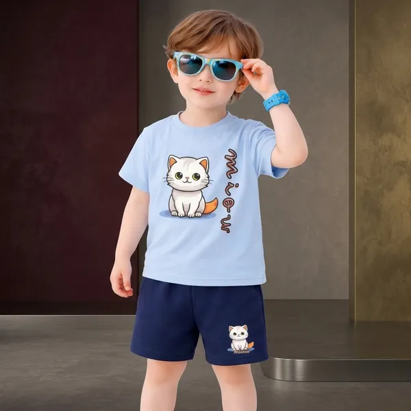 Sky_Blue_Trendy_Summer_Collection_T-Shirt_And_Short_Set_For_Kids_Boy_And_Girl