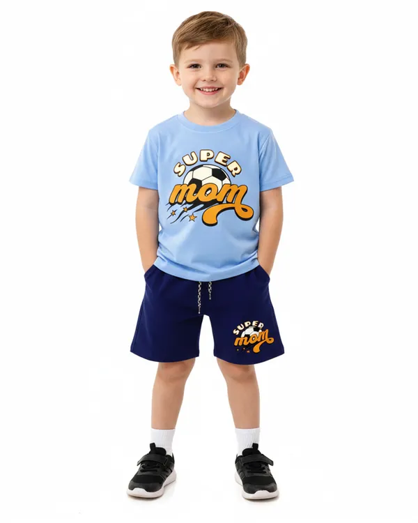 Sky_Blue_Super_Mom_Printed_T-Shirt_And_Short_Set_For_Kids_Boy_And_Girl
