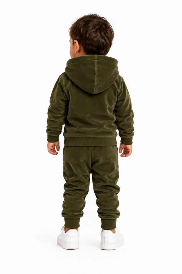 Winter_Olive_Green_Party_Wear_Velvet_Hoodie_And_Jogger_Set_For_Kids_Boy_And_Girl