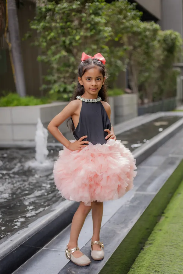 Black_And_Pink_Neoprene_Tulle_Halter_Party_Dress_For_Girls