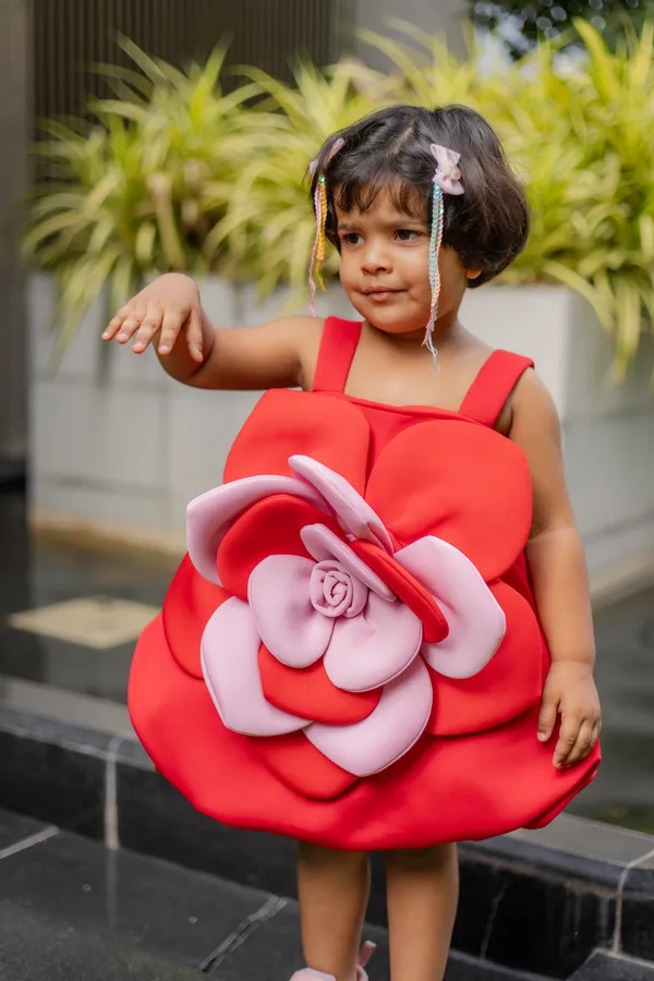 Red_Neoprene_Sleeveless_Fit_And_Flare_Floral_Dress_For_Girls