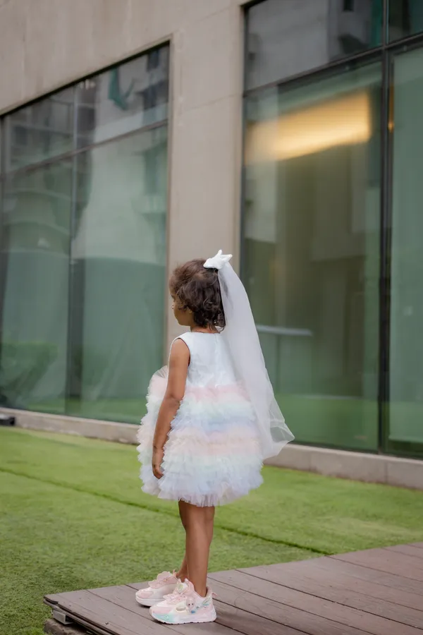 White_Neoprene_Tulle_Sleeveless_Layered_Party_Dress_For_Girls