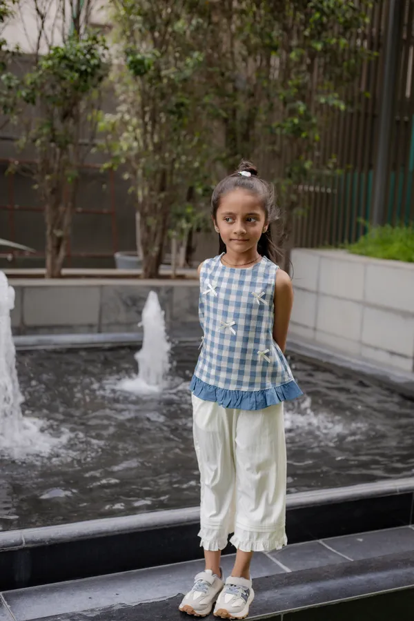 Blue_Premium_Cotton_Checked_Sleeveless_Top_And_Pants_Set_For_Girls
