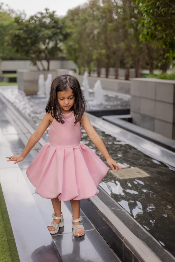 Pink_Neoprene_Sleeveless_Bow_Detail_Fit_And_Flare_Dress_For_Girls