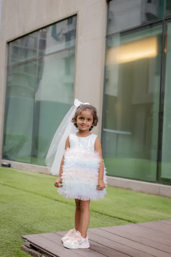 White_Neoprene_Tulle_Sleeveless_Layered_Party_Dress_For_Girls