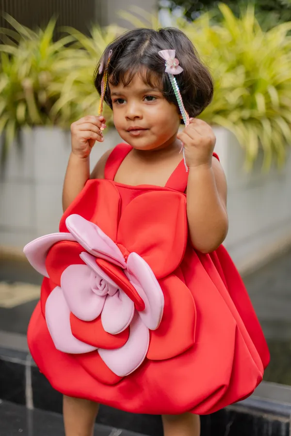 Red_Neoprene_Sleeveless_Fit_And_Flare_Floral_Dress_For_Girls
