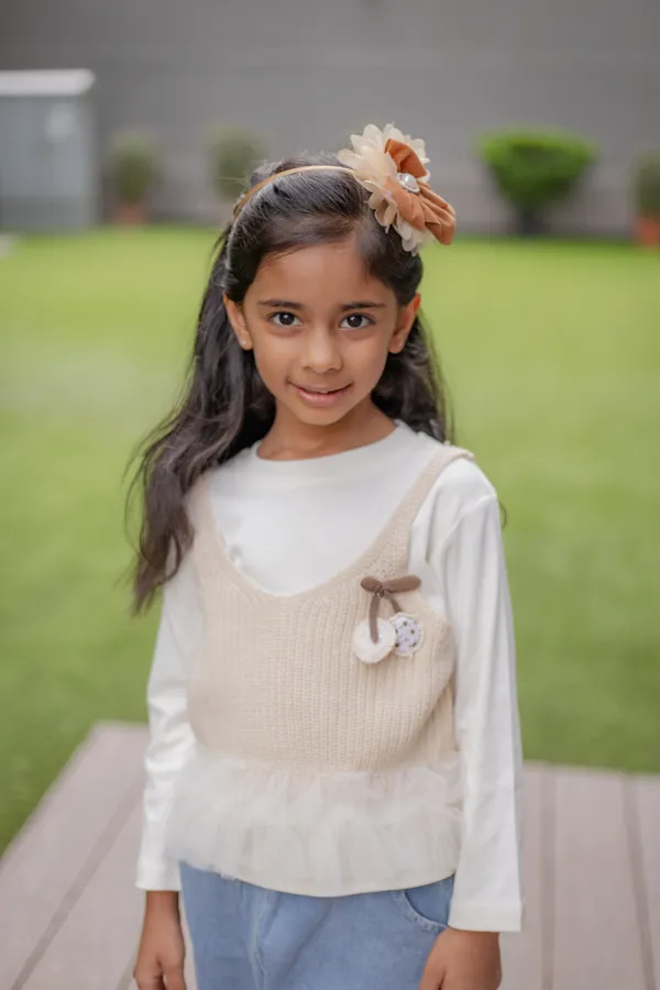 White_Beige_Premium_Cotton_Layered_Top_And_Pants_Set_For_Girls