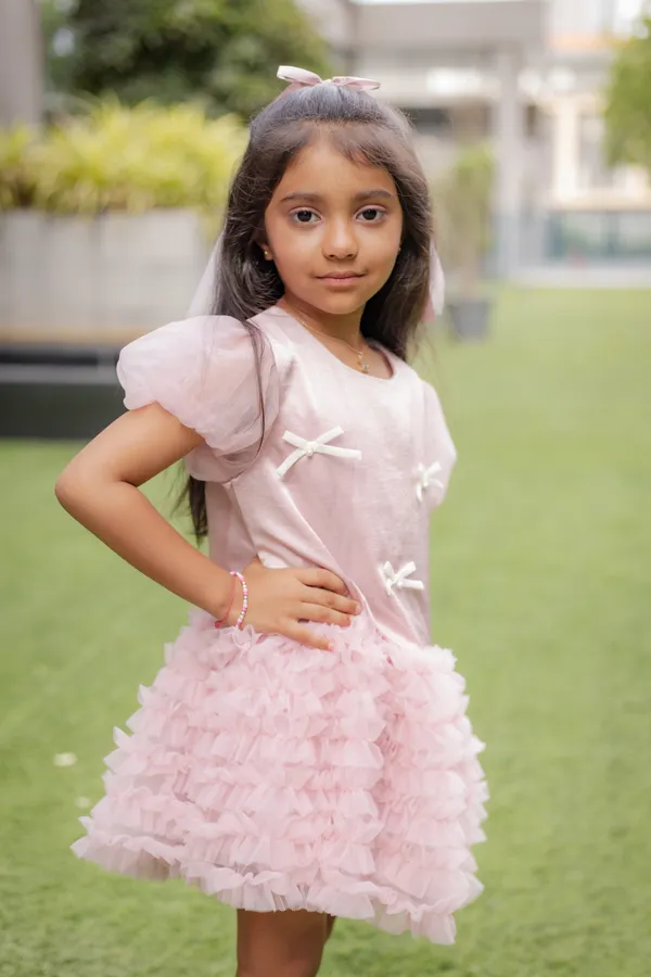 Pink_Neoprene_Puff_Sleeve_Tulle_Party_Dress_For_Girls