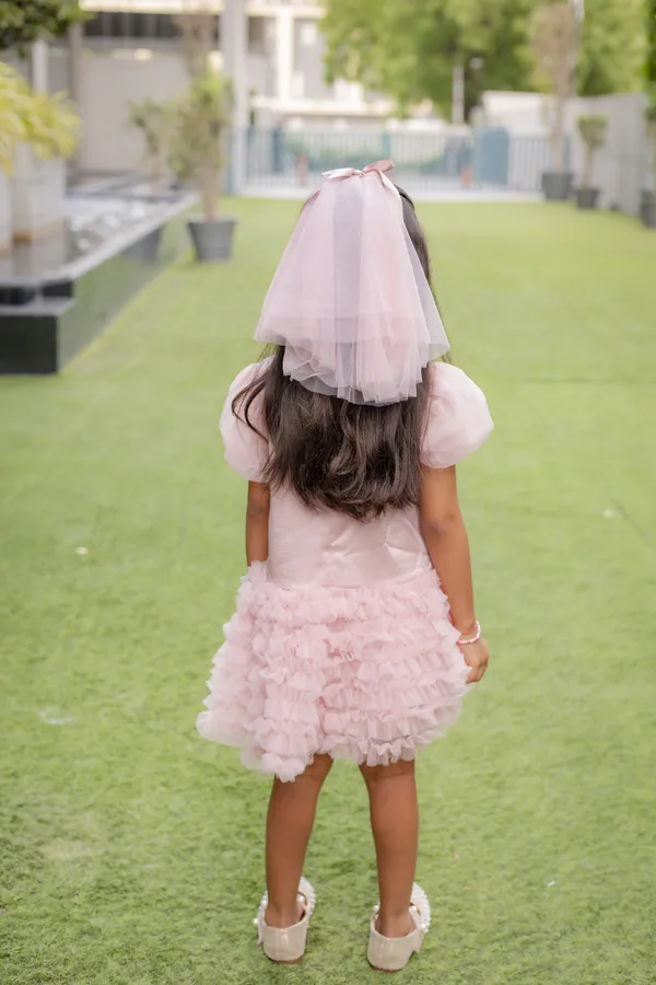 Pink_Neoprene_Puff_Sleeve_Tulle_Party_Dress_For_Girls