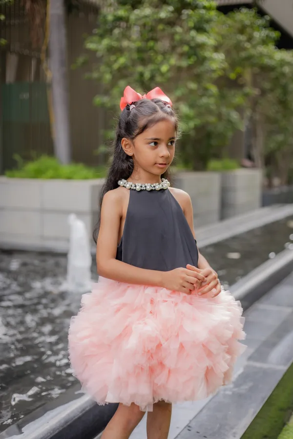 Black_And_Pink_Neoprene_Tulle_Halter_Party_Dress_For_Girls