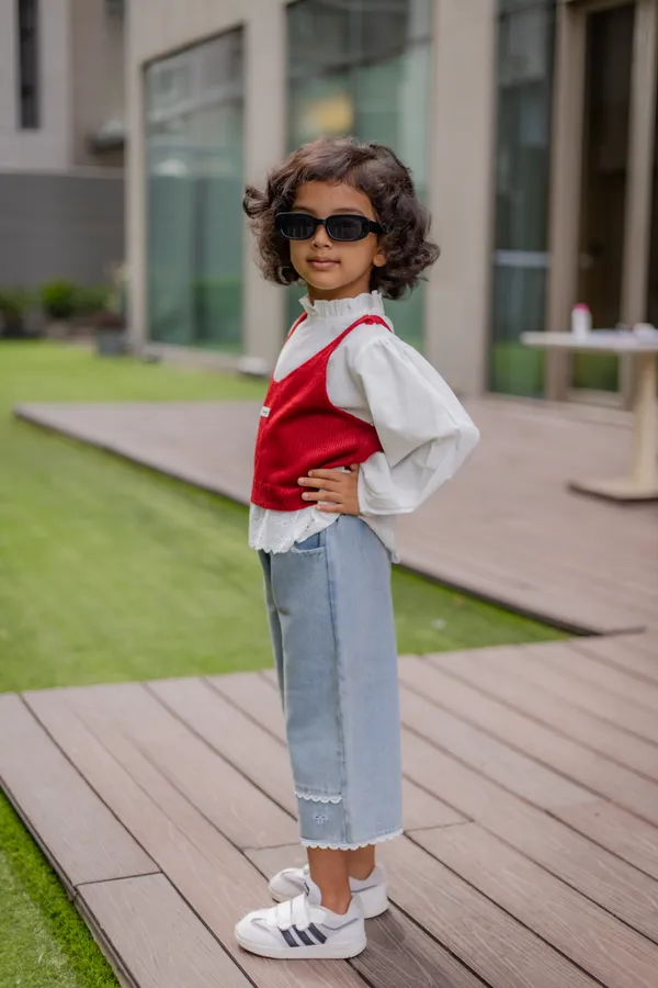 Red_Premium_Cotton_Layered_Knit_Top_And_Pants_Set_For_Girls
