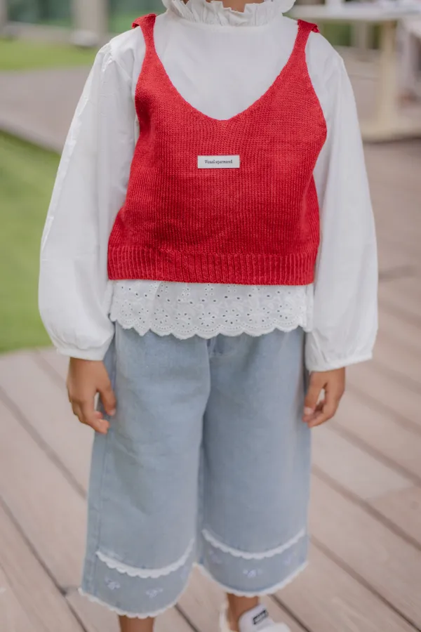 Red_Premium_Cotton_Layered_Knit_Top_And_Pants_Set_For_Girls