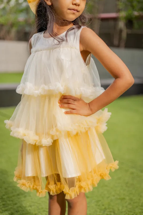 Yellow_Neoprene_Sleeveless_Tiered_Layered_Dress_For_Girls