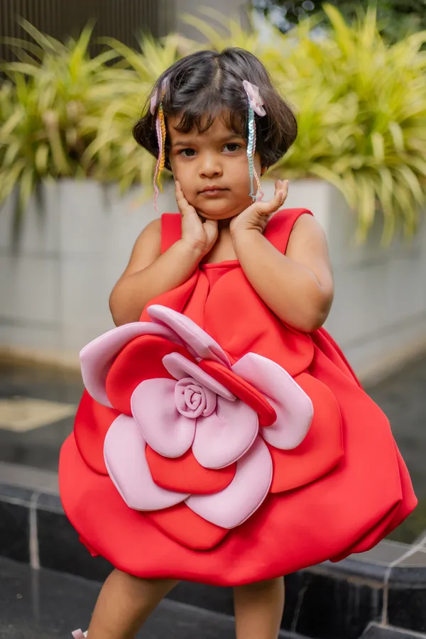 Red_Neoprene_Sleeveless_Fit_And_Flare_Floral_Dress_For_Girls