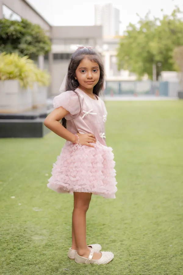 Pink_Neoprene_Puff_Sleeve_Tulle_Party_Dress_For_Girls
