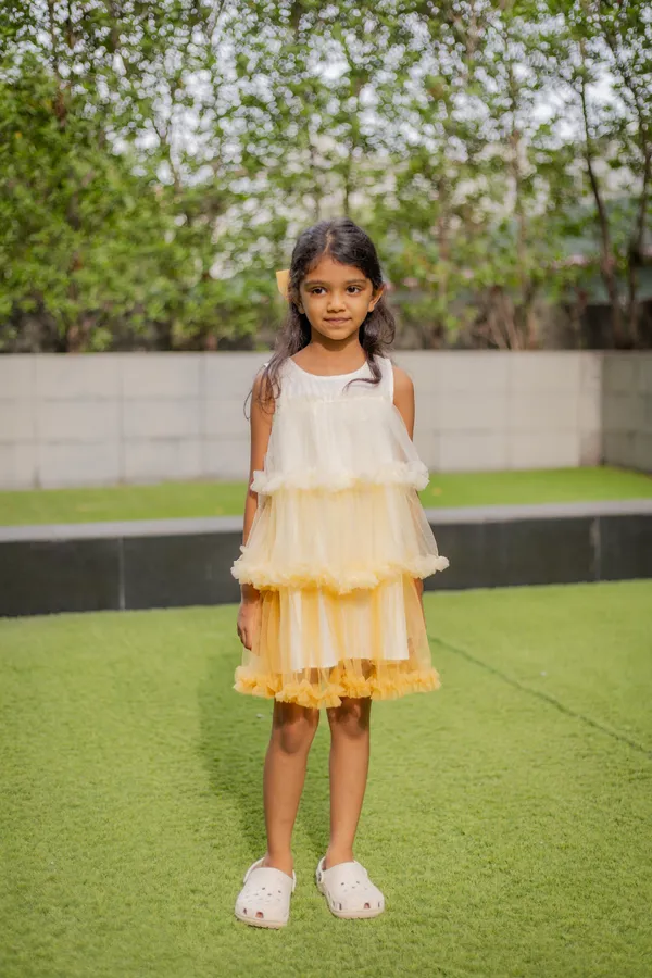 Yellow_Neoprene_Sleeveless_Tiered_Layered_Dress_For_Girls