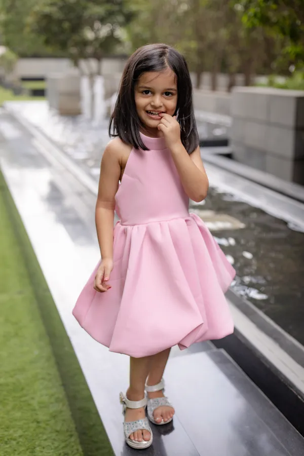 Pink_Neoprene_Sleeveless_Bow_Detail_Fit_And_Flare_Dress_For_Girls