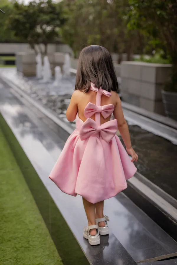 Pink_Neoprene_Sleeveless_Bow_Detail_Fit_And_Flare_Dress_For_Girls