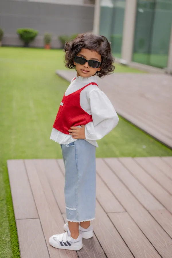 Red_Premium_Cotton_Layered_Knit_Top_And_Pants_Set_For_Girls