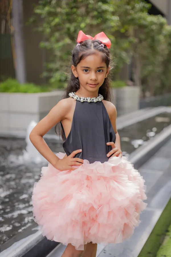 Black_And_Pink_Neoprene_Tulle_Halter_Party_Dress_For_Girls