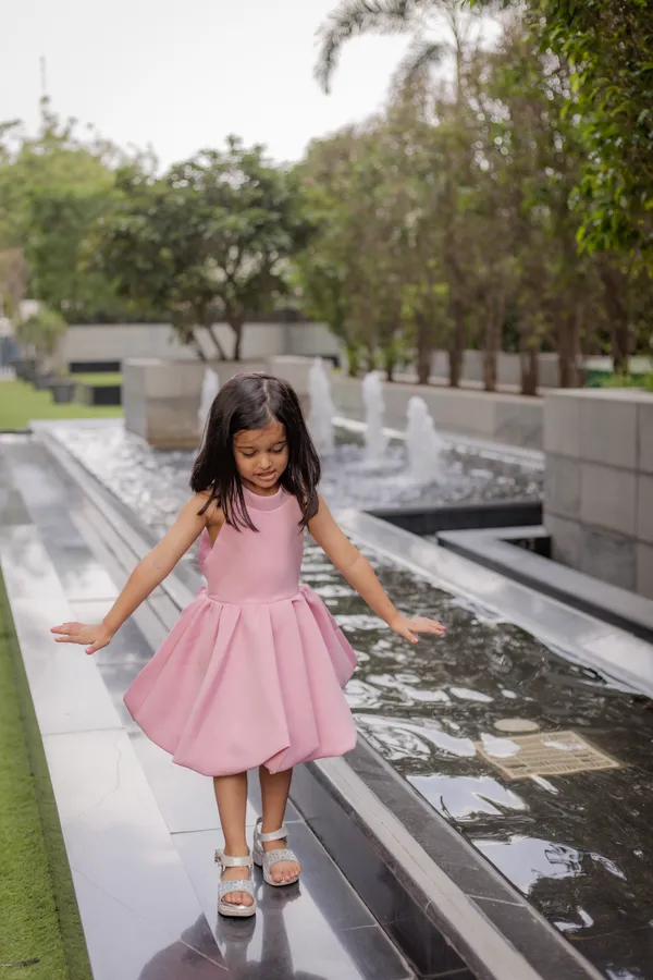 Pink_Neoprene_Sleeveless_Bow_Detail_Fit_And_Flare_Dress_For_Girls