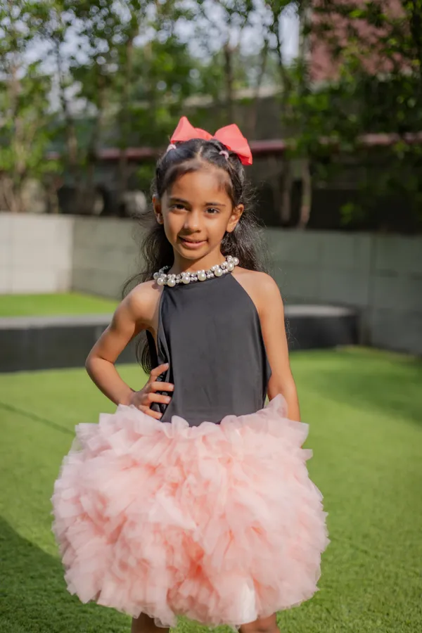 Black_And_Pink_Neoprene_Tulle_Halter_Party_Dress_For_Girls