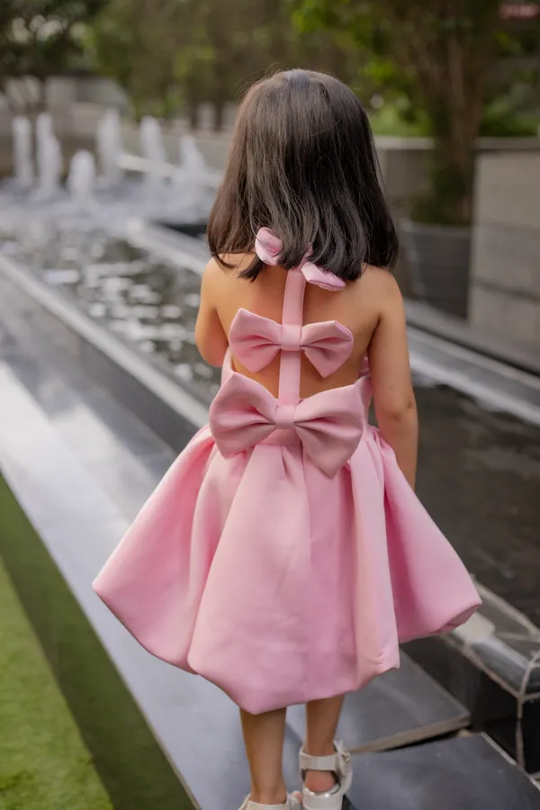Pink_Neoprene_Sleeveless_Bow_Detail_Fit_And_Flare_Dress_For_Girls