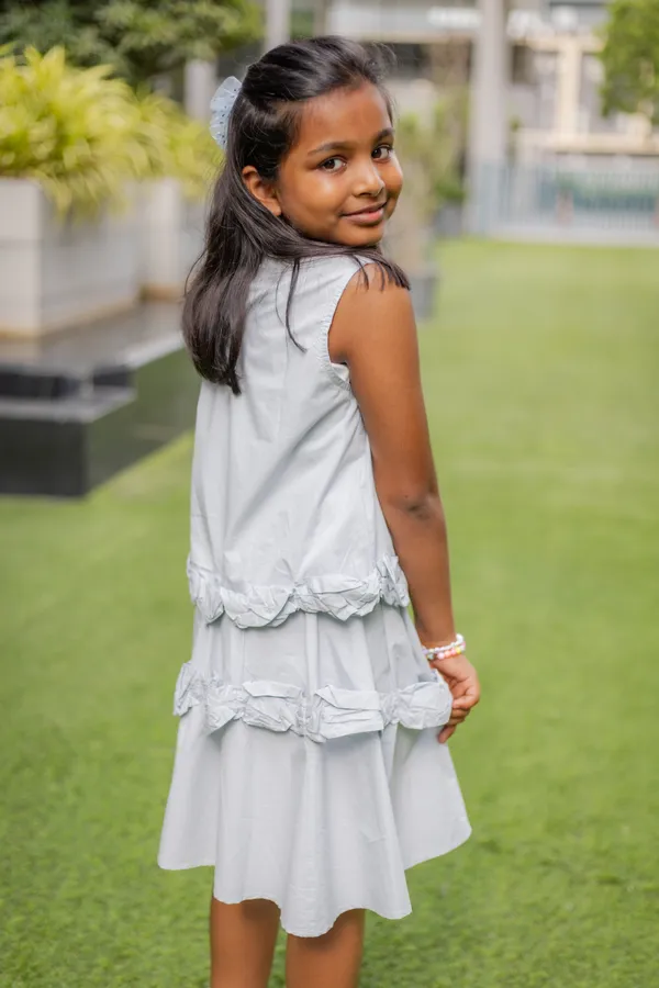 White_Premium_Cotton_Sleeveless_Ruffle_Dress_For_Girls