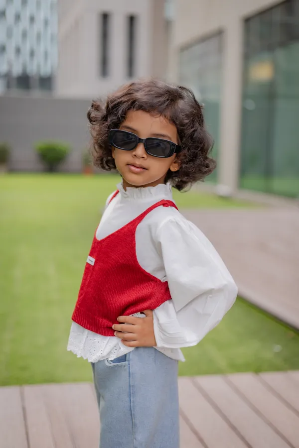 Red_Premium_Cotton_Layered_Knit_Top_And_Pants_Set_For_Girls