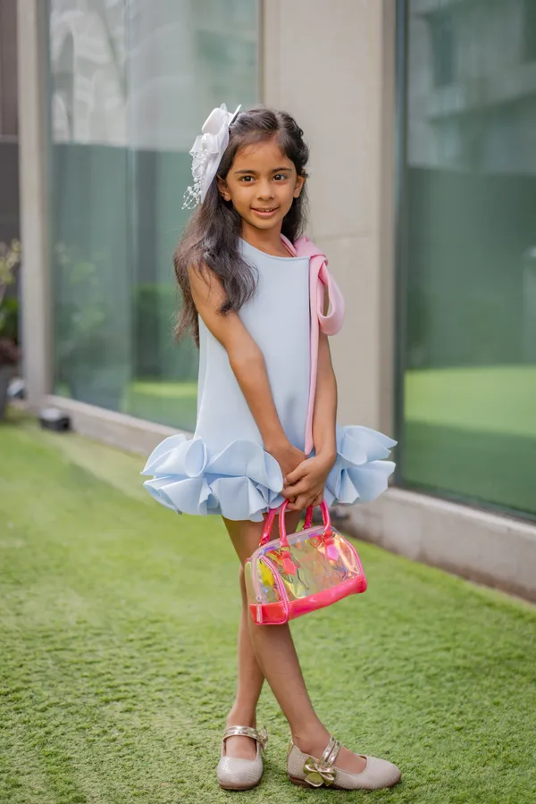 Blue_Neoprene_Sleeveless_Ruffle_Party_Dress_For_Girls