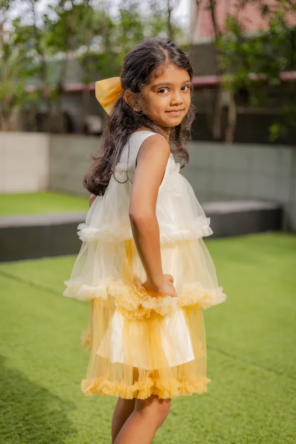 Yellow_Neoprene_Sleeveless_Tiered_Layered_Dress_For_Girls