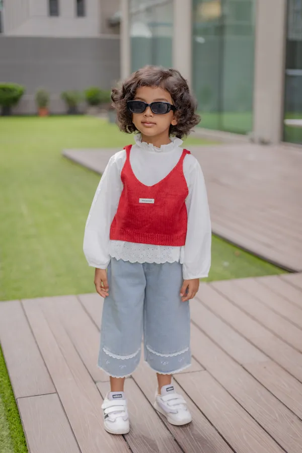 Red_Premium_Cotton_Layered_Knit_Top_And_Pants_Set_For_Girls