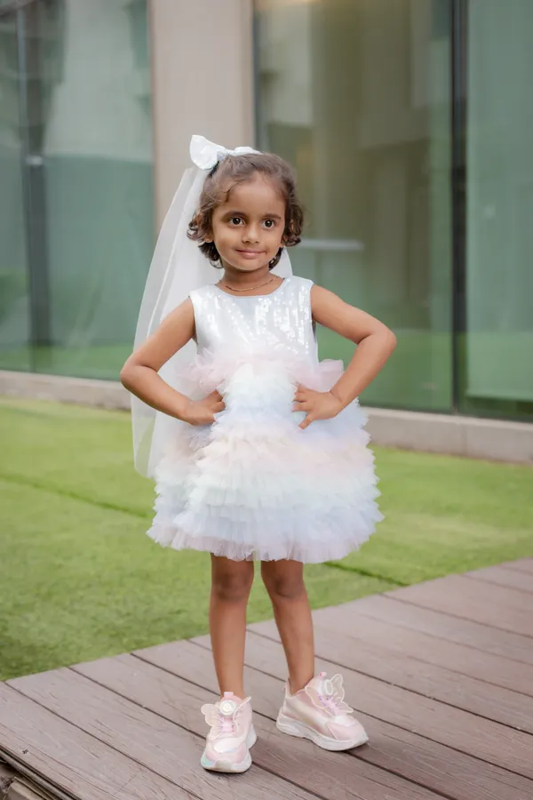 White_Neoprene_Tulle_Sleeveless_Layered_Party_Dress_For_Girls