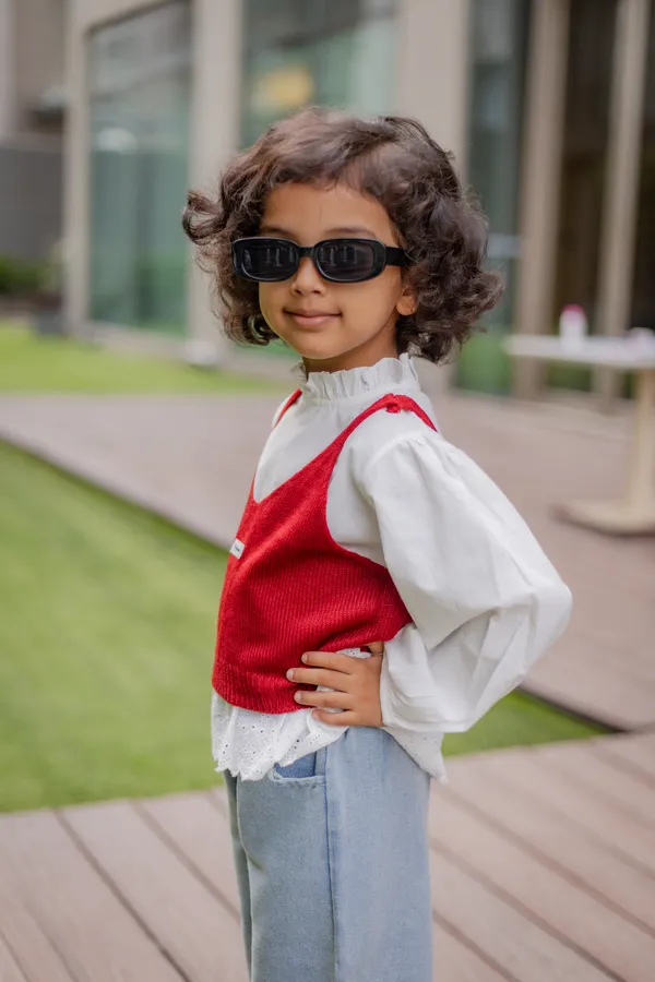 Red_Premium_Cotton_Layered_Knit_Top_And_Pants_Set_For_Girls