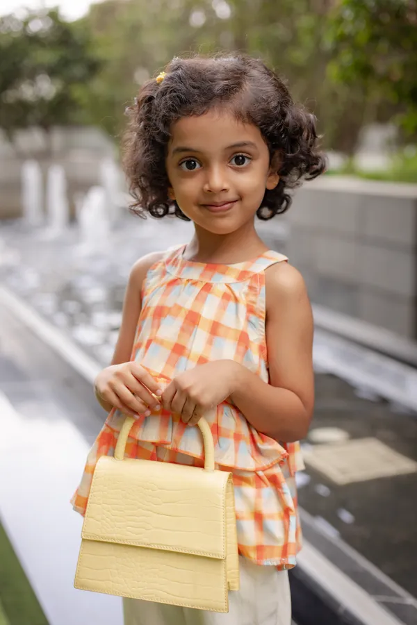 Orange_Premium_Cotton_Checkered_Sleeveless_Peplum_Top_Set_For_Girls