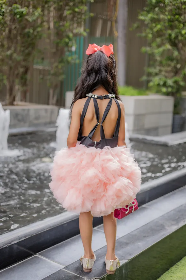 Black_And_Pink_Neoprene_Tulle_Halter_Party_Dress_For_Girls