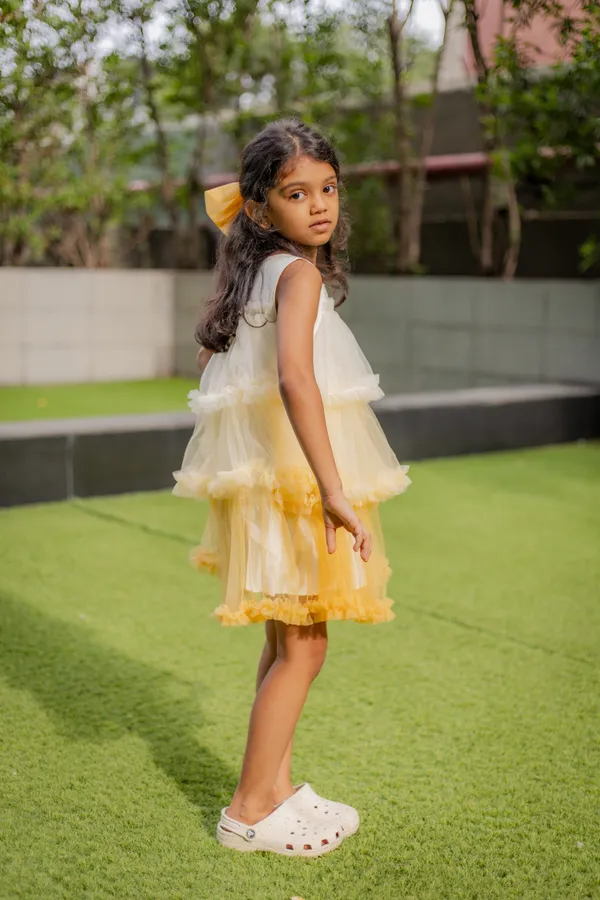 Yellow_Neoprene_Sleeveless_Tiered_Layered_Dress_For_Girls