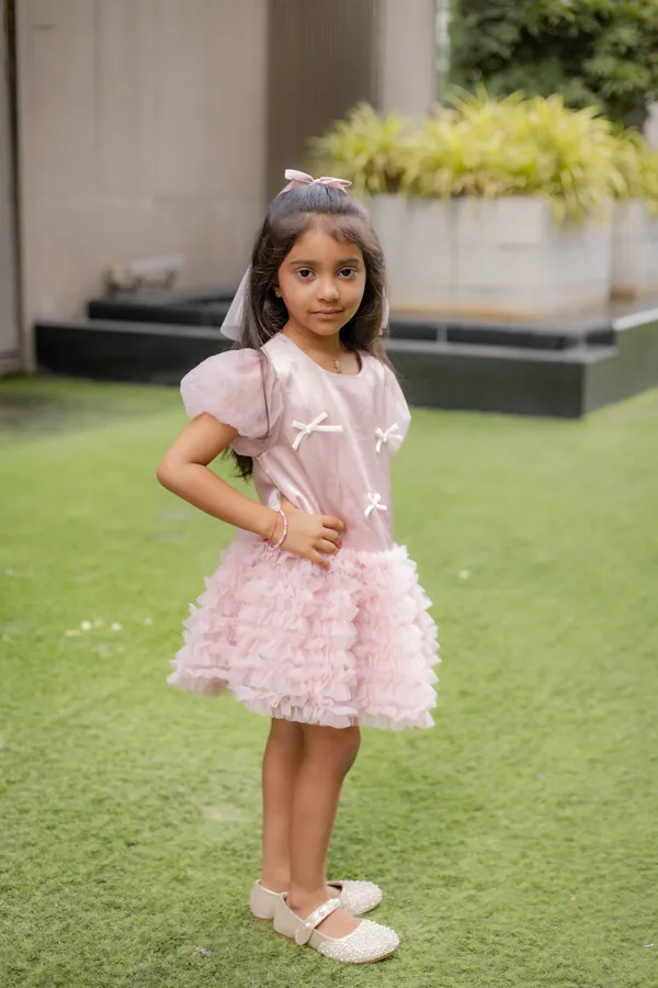 Pink_Neoprene_Puff_Sleeve_Tulle_Party_Dress_For_Girls